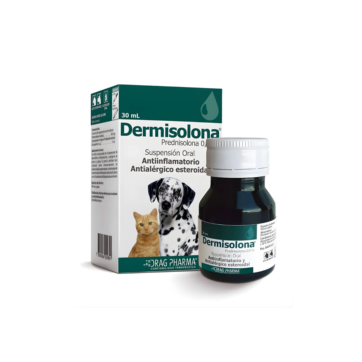 Drag Pharma Dermisolona Suspensión Oral Antiinflamatorio para Perros y Gatos 30 ml – Tratamiento para Desórdenes Inflamatorios y Alérgicos.