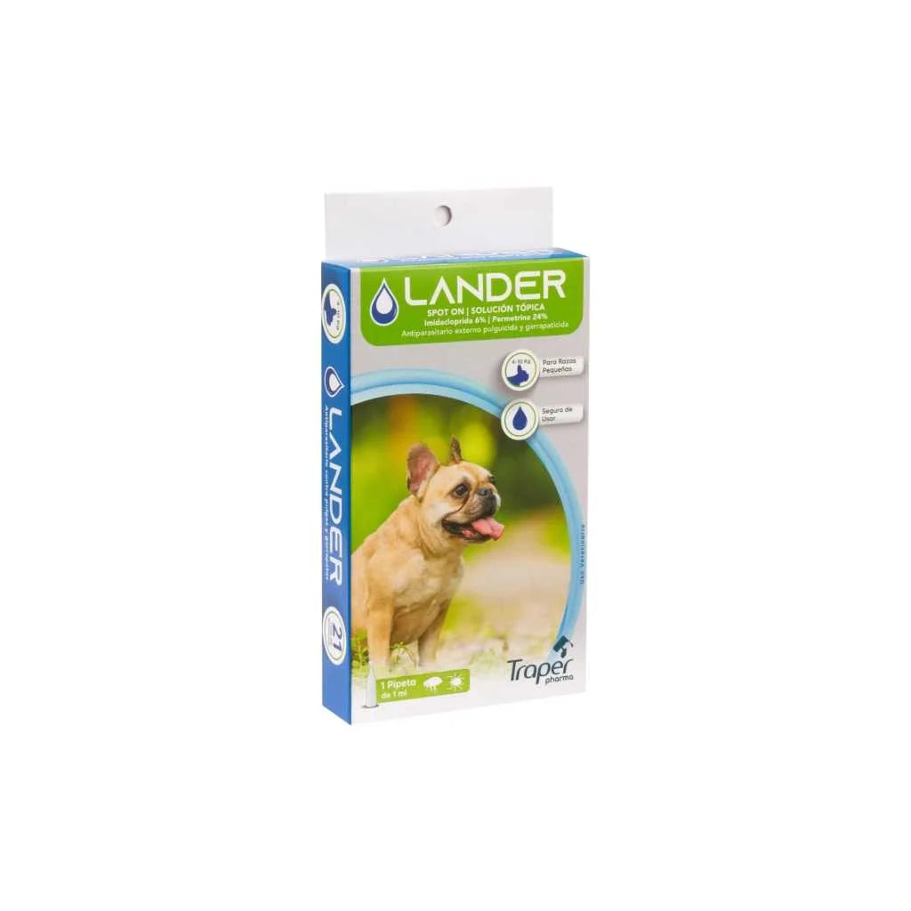 Traper Lander Pipeta Antipulgas y Garrapatas para Perros de Raza Pequeña (4-10 kg) 1ml – Elimina y Previene Infestaciones con Protección Duradera