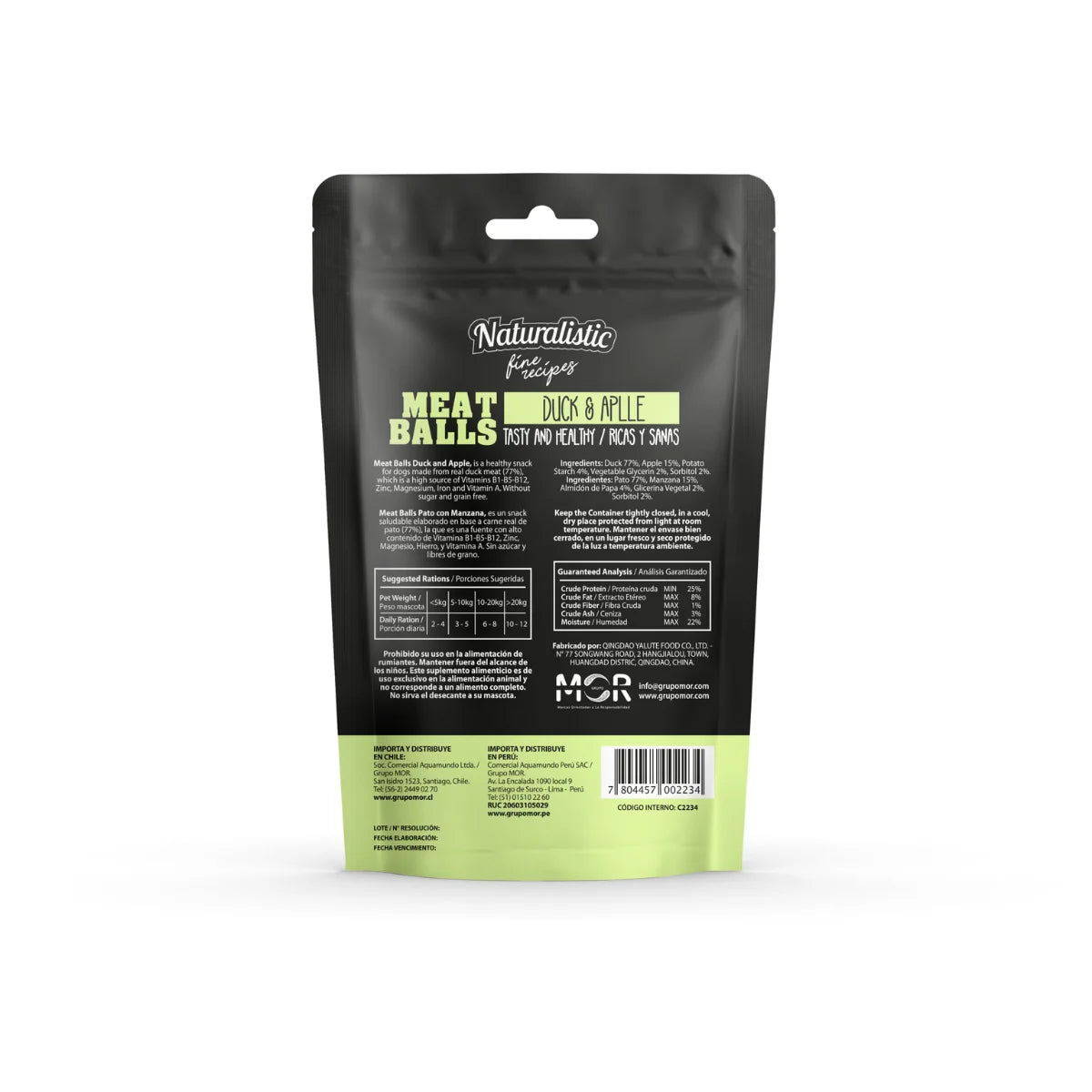 Naturalistic Fine Recipe Meatballs Pato y Manzana Snack para Perros 100 gr – 100% Natural, Sin Granos y Sin Artificiales.