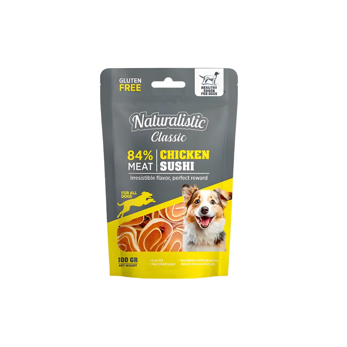 Naturalistic Classic Sushi de Pollo Snack para Perros 100 gr – Con 84% Carne, Bajo en Grasas y Alto en Omega 3&6.