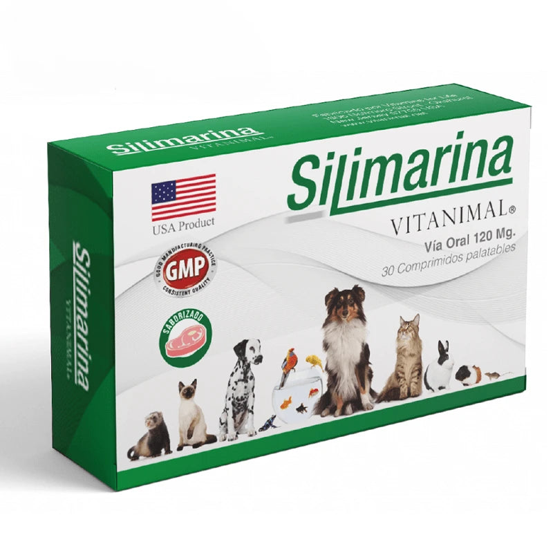 Vitanimal Silimarina Suplemento y Protector Hepático para Mascotas 120mg 30 Comp. – Desintoxica y Ayuda a la Regeneración Celular del Hígado