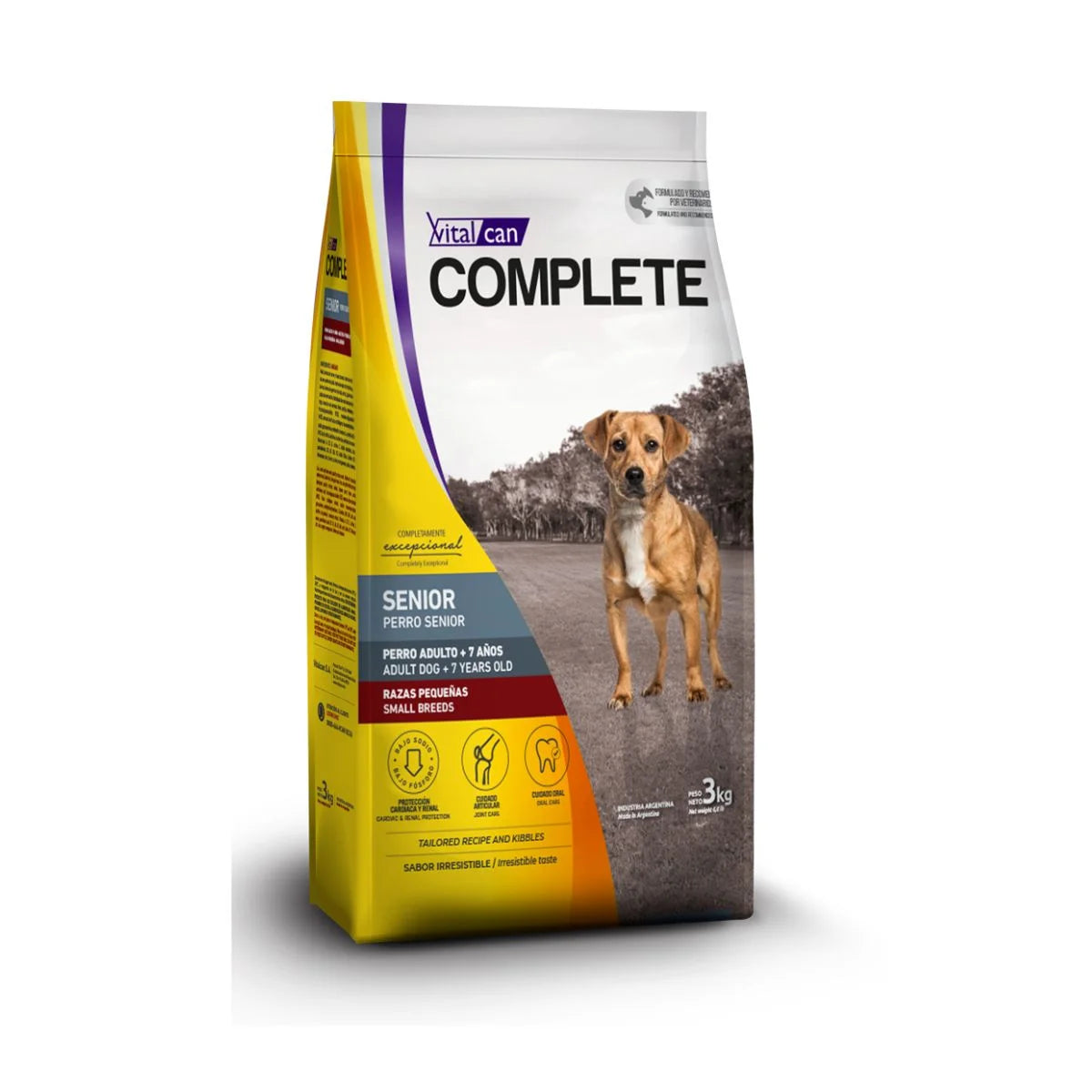 Vitalcan Complete Senior Alimento para Perros Mayores de Raza Pequeña (+7 Años), 3 kg / 7,5 kg – Soporte Articular, Cardíaco y Renal.