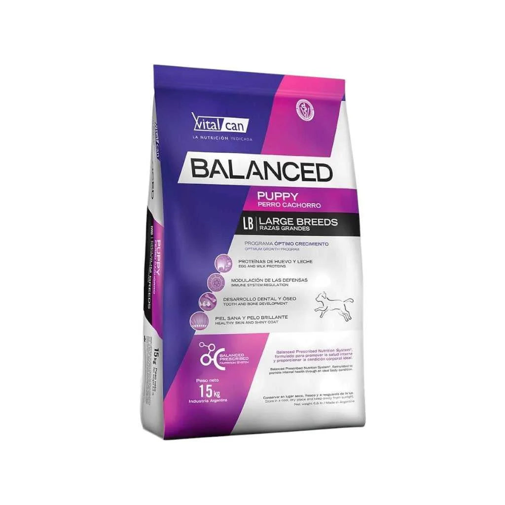 VitalCan Balanced Puppy para Perros Cachorros de Raza Grande (2-12 meses) 15kg – Desarrollo Muscular con Proteínas de Leche y Huevo, Defensas con Vitamina C y Salud Articular con Glucosamina
