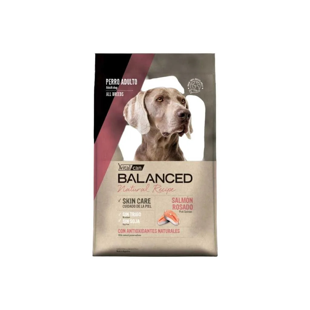 VitalCan Balanced Natural Recipe Salmón para Perros Adultos de Todas las Razas, 3kg y 15kg – Monoproteico con Salmón Rosado, Reduce Alergias y Mejora Piel/Digestión con Omega 3