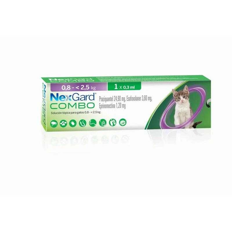 Nexgard Combo Antiparasitario Interno y Externo para Gatitos y Gatos Pequeños 0.8 a 2.5kg 0.3ml – Elimina Pulgas, Garrapatas, Gusanos Intestinales y Previene la Dirofilariosis