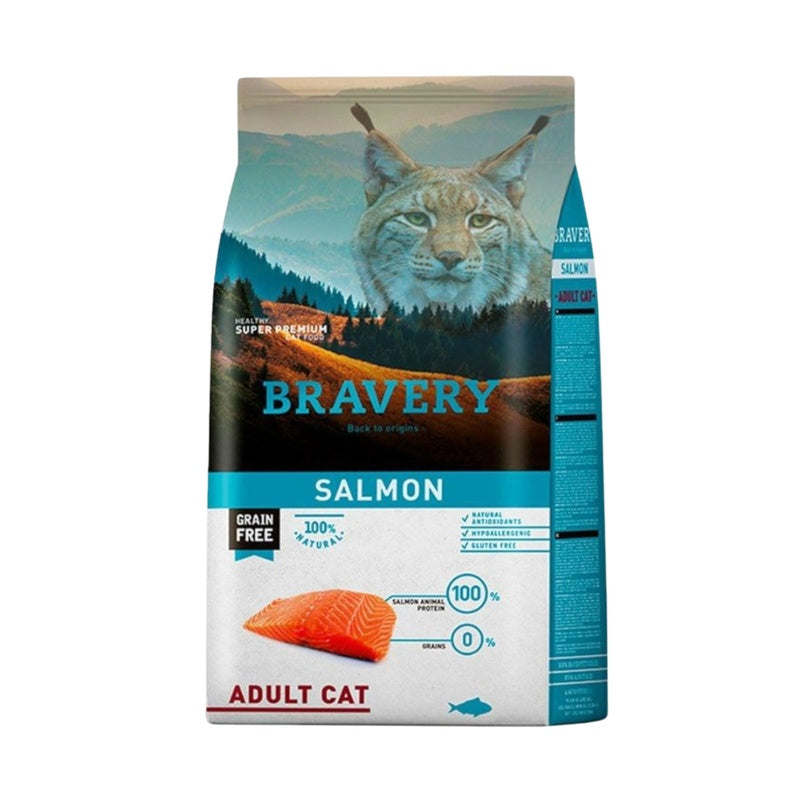Bravery Adult Cat de Salmón para Gatos Adultos 2 kg – Salmón Monoproteico, Sin Granos y Hipoalergénico.