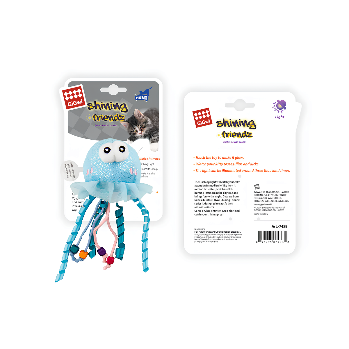 Gigwi Shining Friendz Juguete Con Catnip Y Luz Medusa Para Gatos 16 cm - Luz activada por movimiento que estimula el instinto cazador