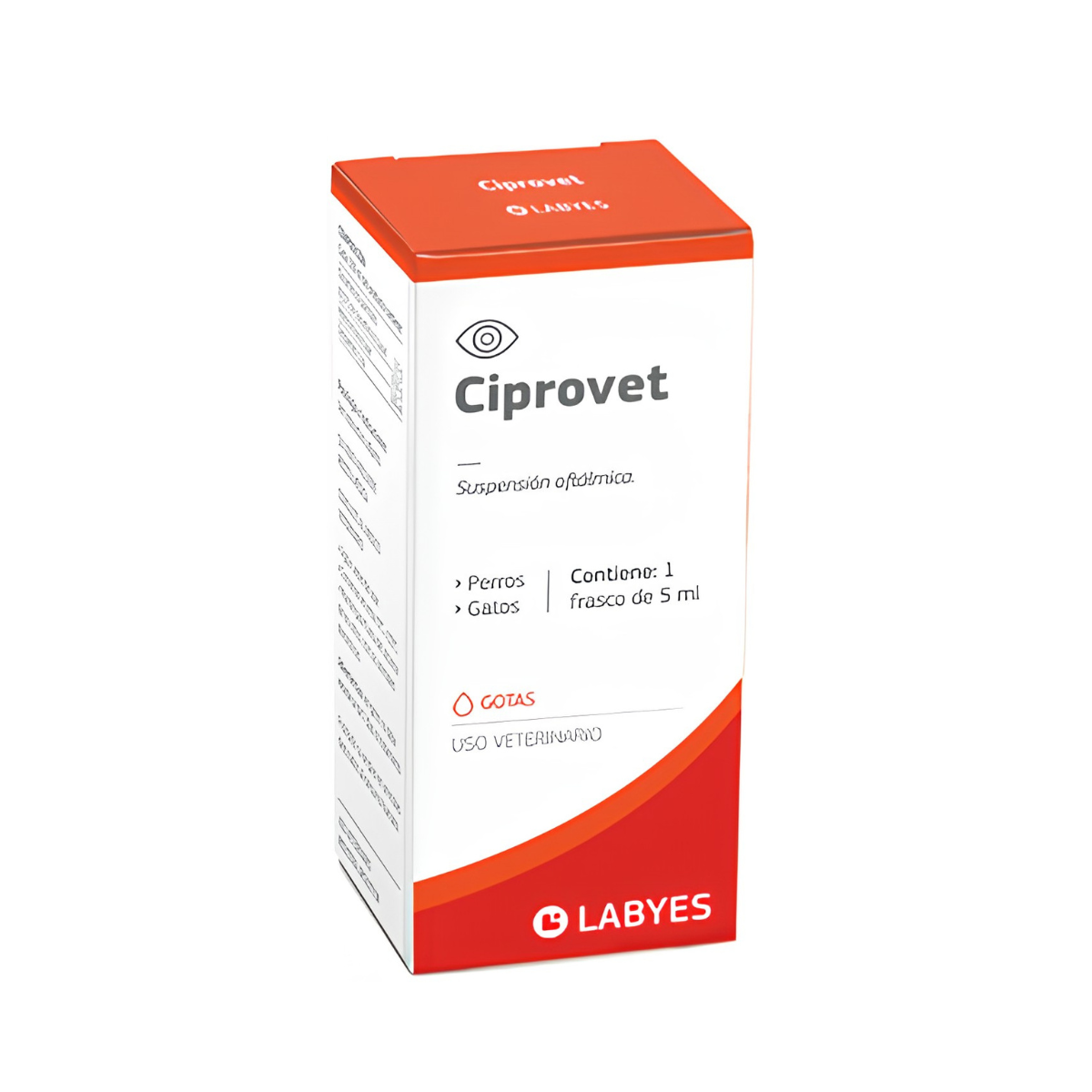 Ciprovet Colirio Con Ciprofloxacina Y Condroitín Sulfato Para Perros Y Gatos 5 ml - Antibiótico de amplio espectro para conjuntivitis y úlceras de córnea