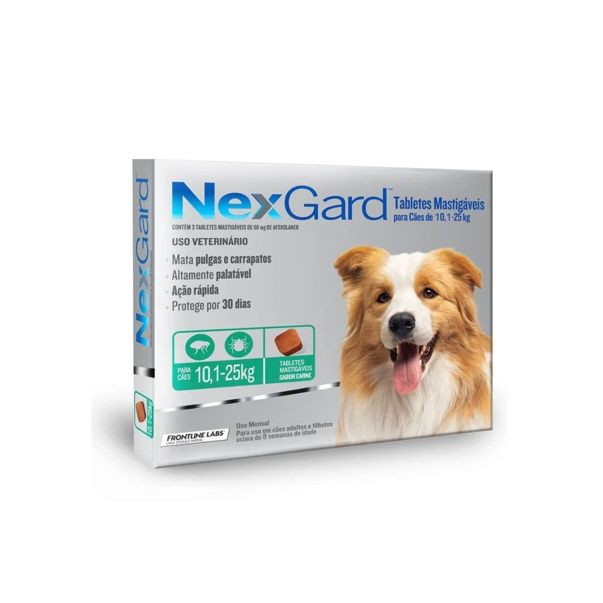 NexGard Antiparasitario para Perros de 10-25 kg, 1 Comprimido – Sabor a Carne, Elimina Pulgas y Garrapatas Rápidamente