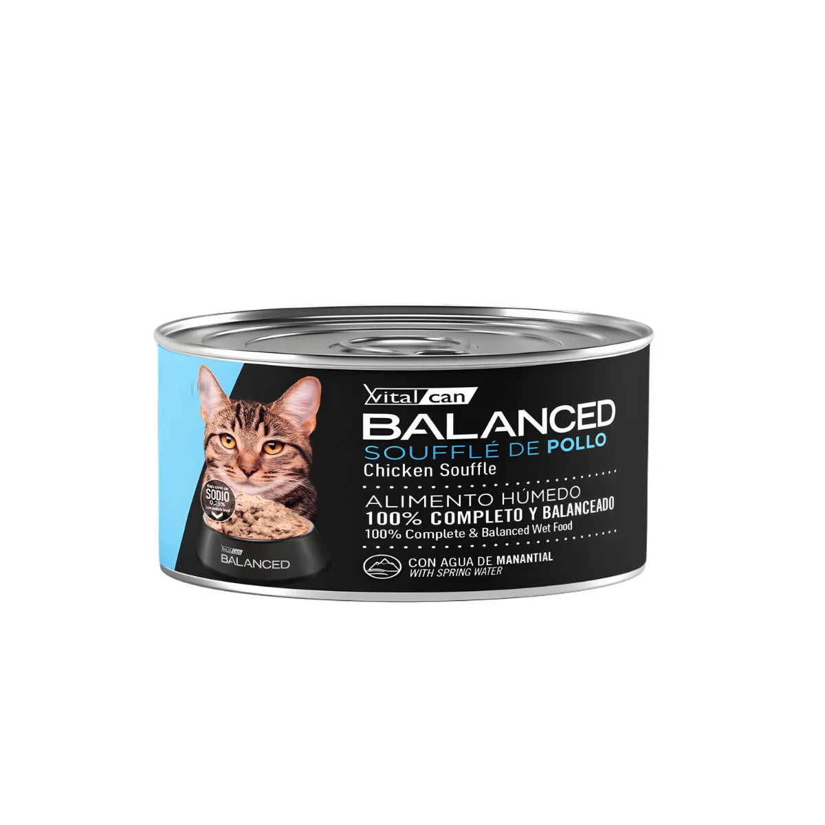 Vitalcan Balanced Soufflé Alimento Húmedo de Pollo para Gatos Adultos 85 gr – Salud Urinaria, Alto Contenido de Agua y Prebióticos para Digestión, Lata Easy Open.