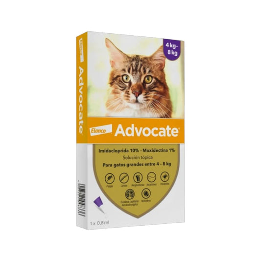 Elanco Advocate Pipeta Antiparasitaria Interna y Externa para Gatos 4-8 kg – Protección Amplia contra Pulgas, Ácaros del Oído, Parásito del Corazón y Gusanos Gastrointestinales.