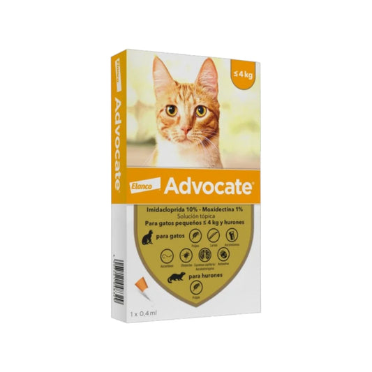 Elanco Advocate Pipeta Antiparasitaria Interna y Externa para Gatos Hasta 4 kg – Protección Amplia contra Pulgas, Ácaros del Oído, Parásito del Corazón y Gusanos Gastrointestinales.