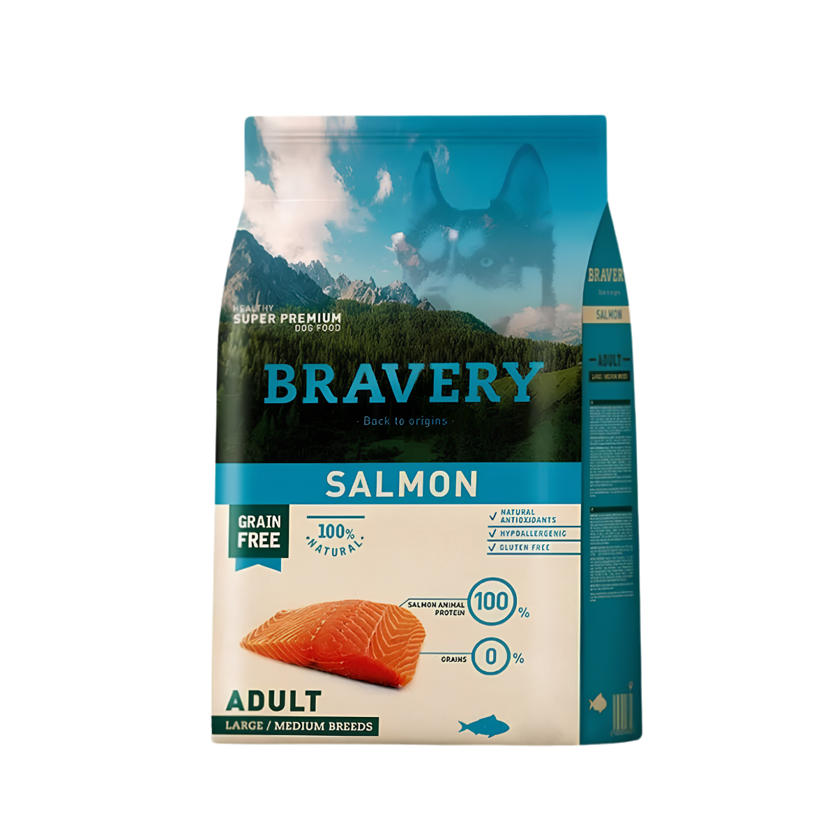 Salmon Adult de BRAVERY® Es un alimento con salmón para perros adultos de razas medianas y grandes. Libre de grano y cereales, además, de ser monoproteíco, con salmón siempre como primer ingrediente y enriquecido con antioxidantes hipoalergénicos 100% naturales. Es una receta que se encuentra un elevado contenido de proteínas, alta digestibilidad y palatabilidad, ideal para razas de perros adultos medianos y grandes.
 
BRAVERY® Pet Food nació a partir de una consulta generalizada, a distribuidores y consumi