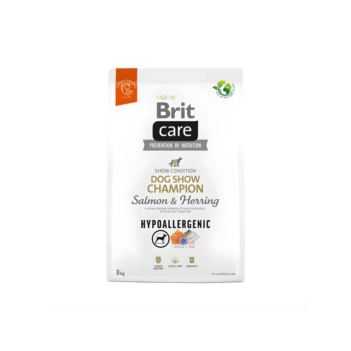 Brit Care Dog Show Champion Hipoalergénico de Salmón y Arenque para Perros Adultos Todas las Razas 3 kg – Control de Estrés, Pelaje Brillante y Antioxidantes para Exhibiciones.