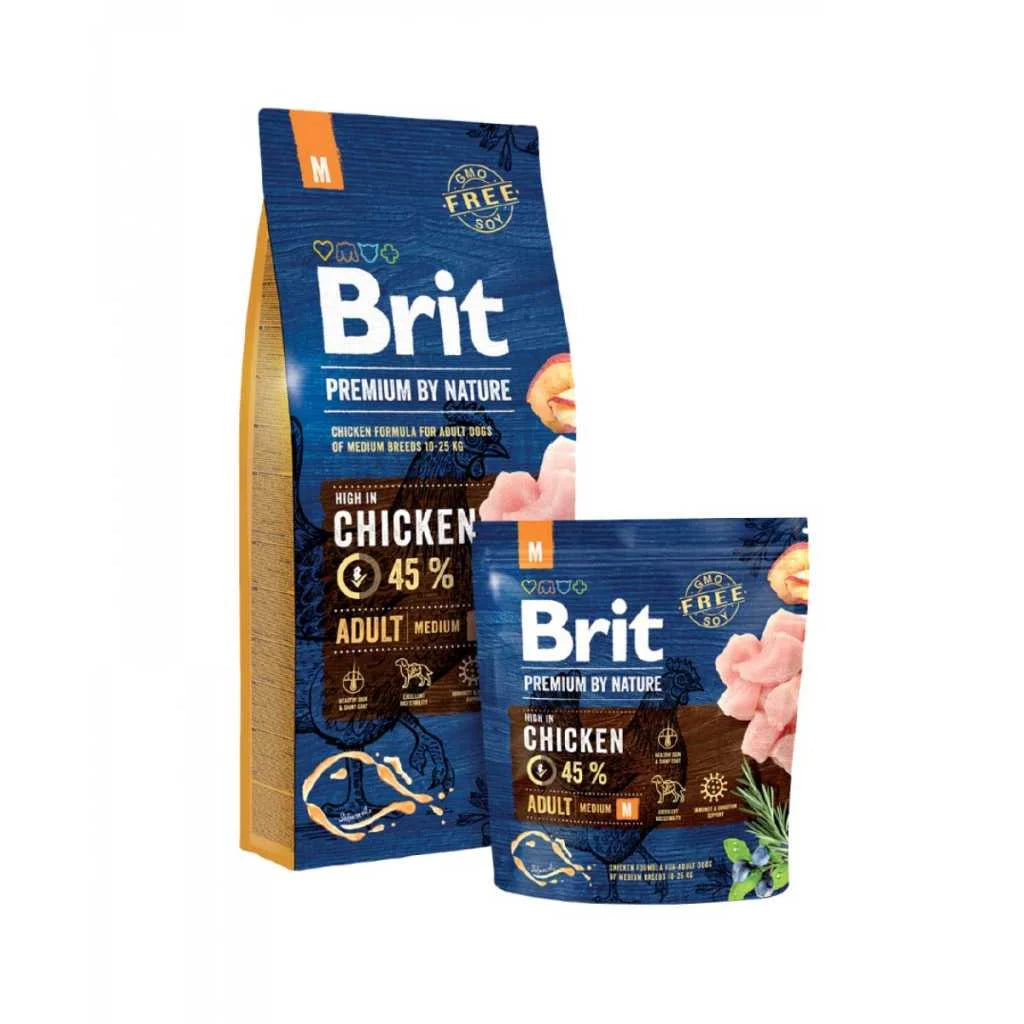 Brit Premium by Nature M de Pollo para Perros Adultos de Raza Mediana (10-25 kg), 3kg/15kg – Piel Sana y Pelaje Brillante, Digestibilidad Mejorada y Soporte Inmunológico con Pollo