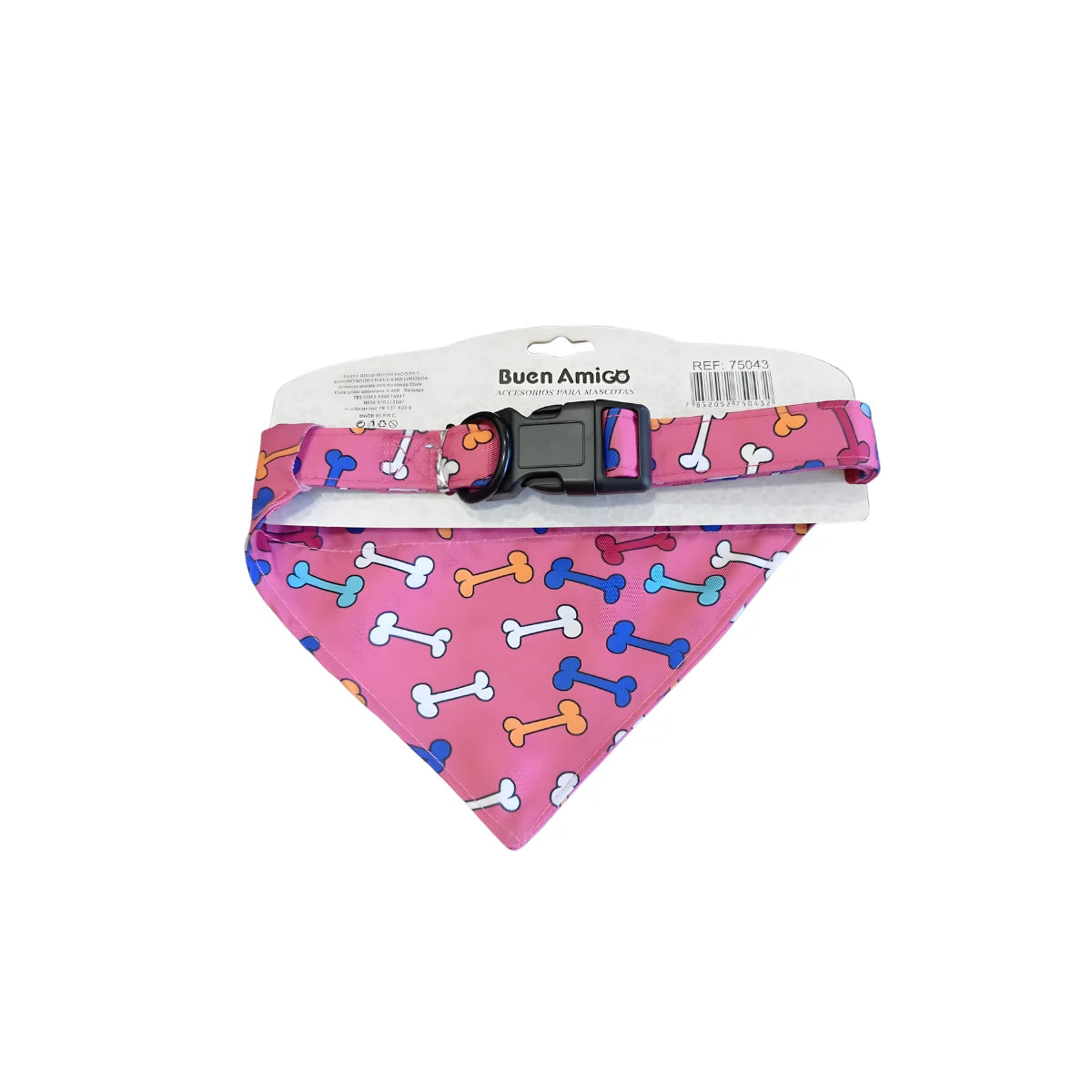 Buen Amigo Collar con Pañuelo para Perros Talla L 45 cm – Correa Extensible y Diseño de Huesitos para el Mejor Look.