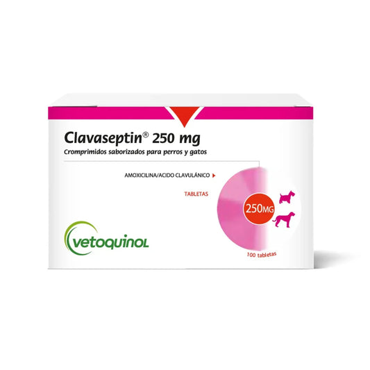 Vetoquinol Clavaseptin Antibiótico para Perros y Gatos 10 Comprimidos 250 mg – Amoxicilina y Ácido Clavulánico para Infecciones Periodontales y de Piel.