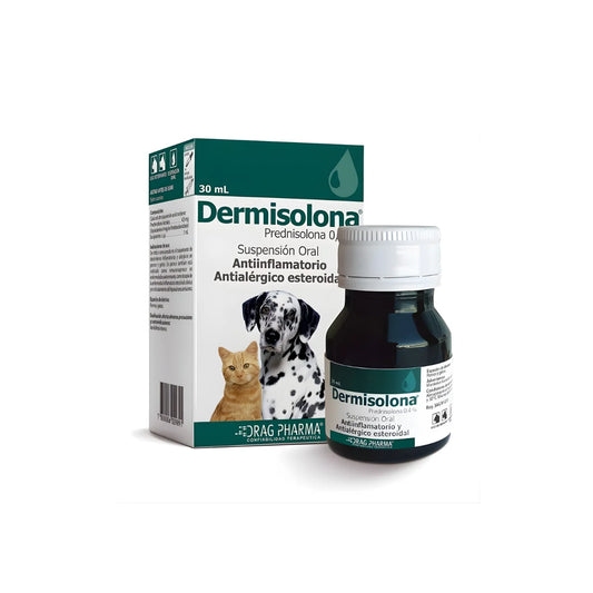 Drag Pharma Dermisolona Suspensión Oral Antiinflamatorio para Perros y Gatos 30 ml – Tratamiento para Desórdenes Inflamatorios y Alérgicos.