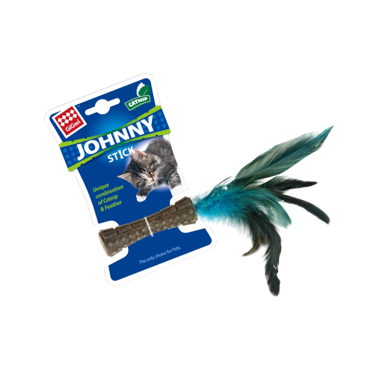 GiGwi Johnny Stick Juguete para Gatos con Catnip y Plumas Azul/Negras – Varita Interactiva para Estimular el Instinto de Caza.