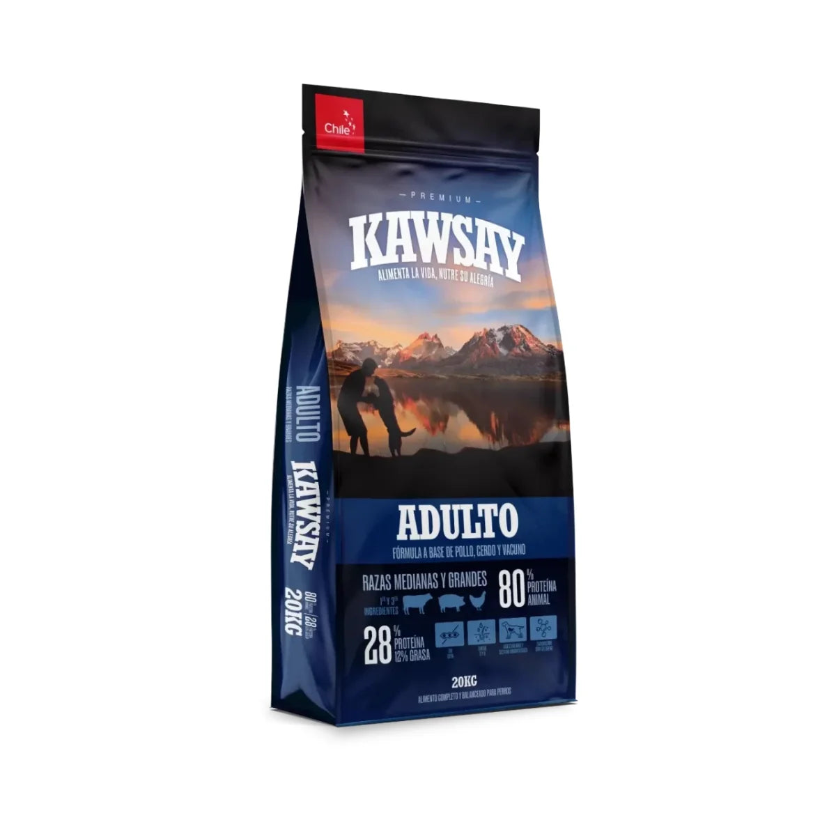 Kawsay Alimento para Perros Adultos de Raza Mediana y Grande, 20kg – Proteína de Ave, Cerdo y Vacuno, Colágeno para Articulaciones y Omega 3/6 para Piel y Pelaje – Alta Digestibilidad