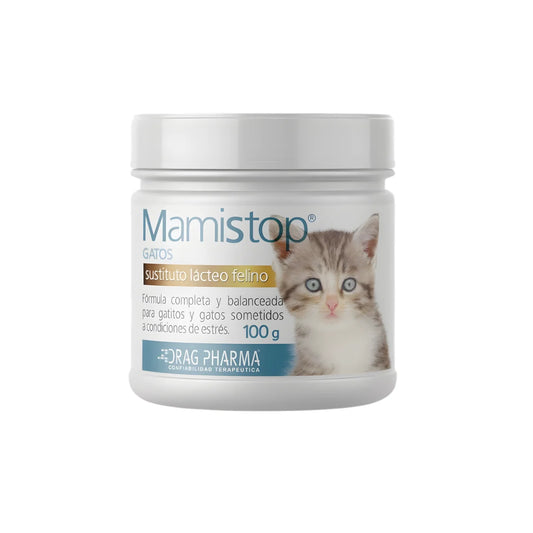 Drag Pharma MamiStop Sustituto Lácteo para Gatitos 100 g – Fórmula Similar a la Leche Materna para Cachorros Huérfanos y Suplemento en Adultos.