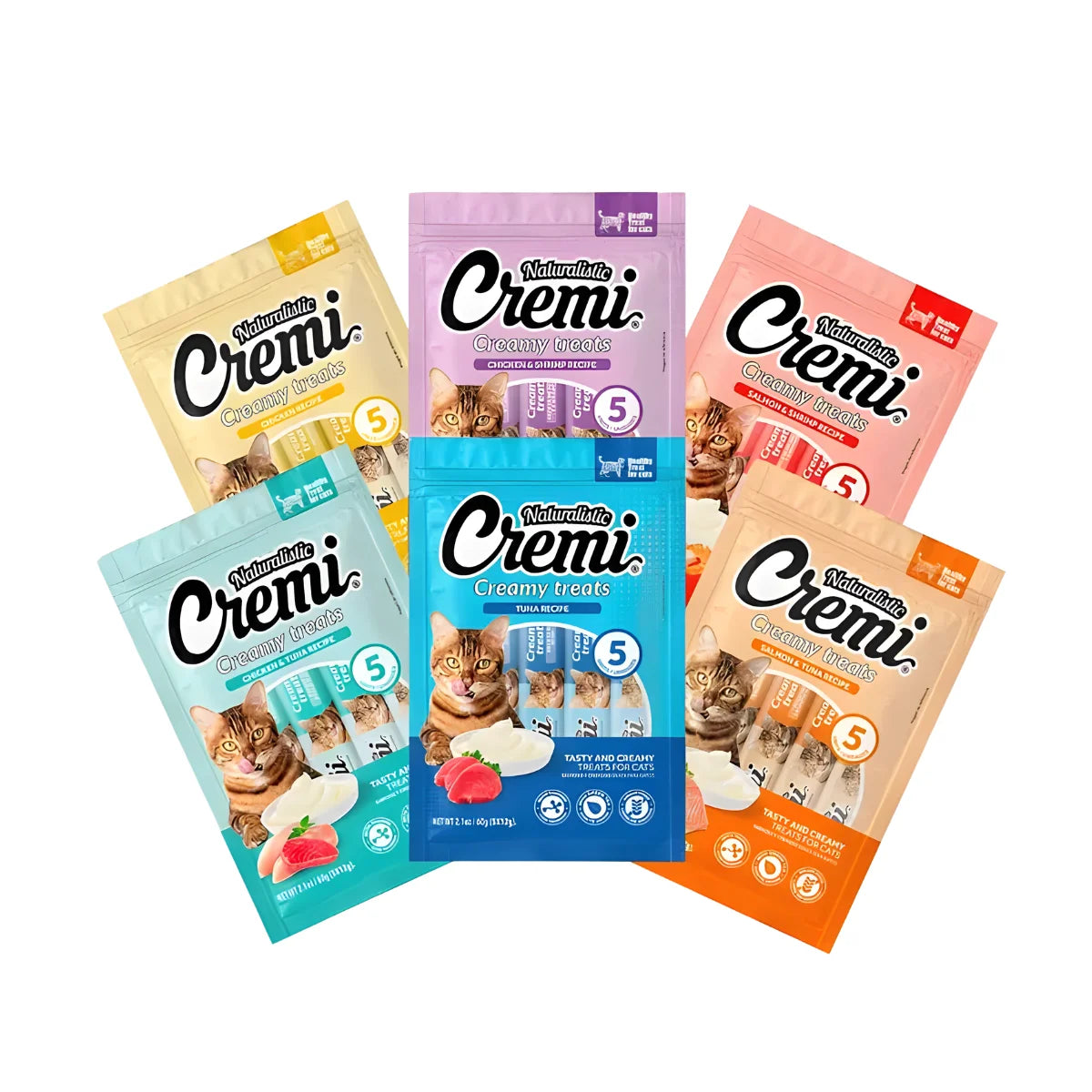 Naturalistic Cremi Snack Cremoso para Gatos 5 Unidades de 12 gr – Textura de Puré con Alto % de Agua para Hidratación y Reducción de Estrés.