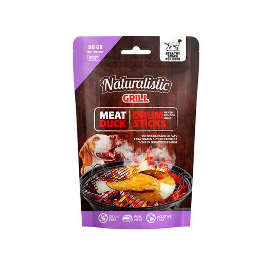 Naturalistic Grill Muslo de Pato Snack para Perros 90 g (6 Unidades) – Elaborado con Pato 100% Real, Vitaminas B5-B12 y Sin Granos.