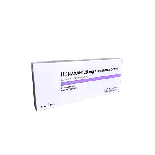 Boehringer Ingelheim Ronaxan Antibacteriano para Perros y Gatos 20 Comprimidos 20 mg – Doxiciclina para Infecciones Respiratorias, Cutáneas y Urinarias.