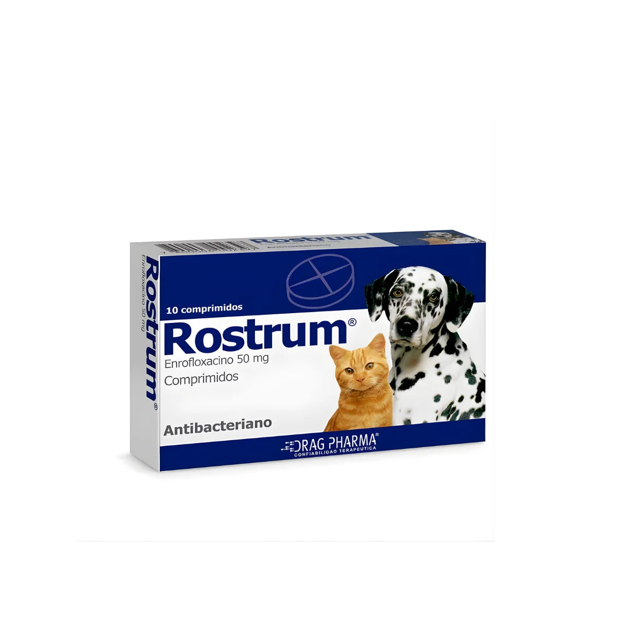 Drag Pharma Rostrum Antibacteriano para Perros y Gatos 10 Comprimidos 50 mg – Amplio Espectro para Infecciones Gastrointestinales, Respiratorias y Cutáneas.