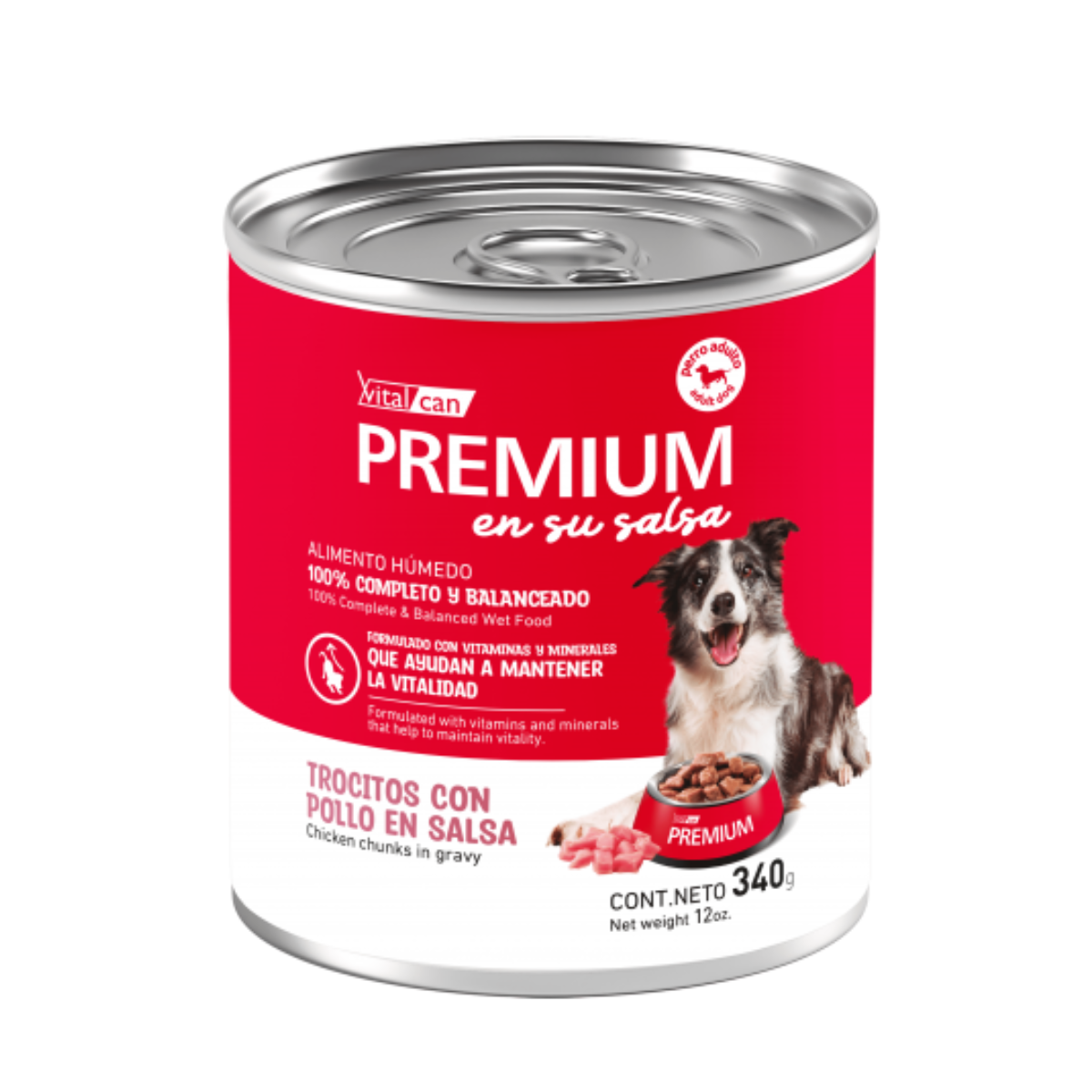 Vitalcan Premium Perro Adulto – Trocitos con Pollo en Salsa ofrece una combinación deliciosa y nutritiva pensada para complacer a tu perro. Los tiernos trocitos de pollo bañados en una salsa ligera aportan un sabor muy apetecible y mantienen a tu mascota hidratada en cada comida.



Su fórmula completa está enriquecida con vitaminas y minerales esenciales que promueven la energía, la salud muscular, la piel y el pelaje, además de favorecer una buena digestión y heces firmes, gracias a su elevada humedad (~8