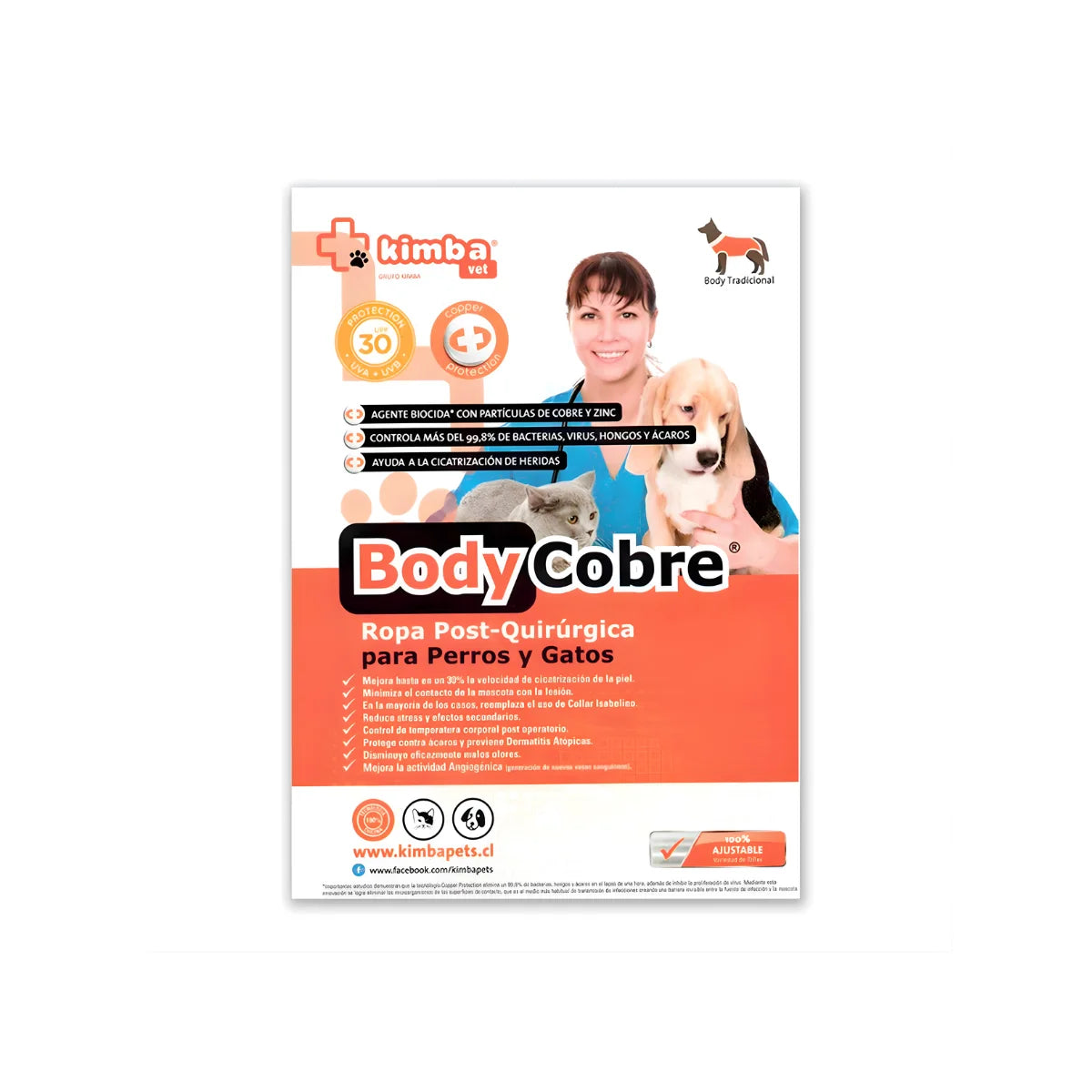 Kimba Vet Body Cobre para Perros y Gatos Talla 0 (0-1.5 kg) – Tejido Biocida que Elimina Bacterias, Hongos y Ácaros.