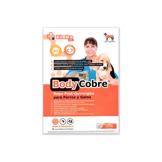 Kimba Vet Body Cobre para Perros y Gatos Talla 0 (0-1.5 kg) – Tejido Biocida que Elimina Bacterias, Hongos y Ácaros.