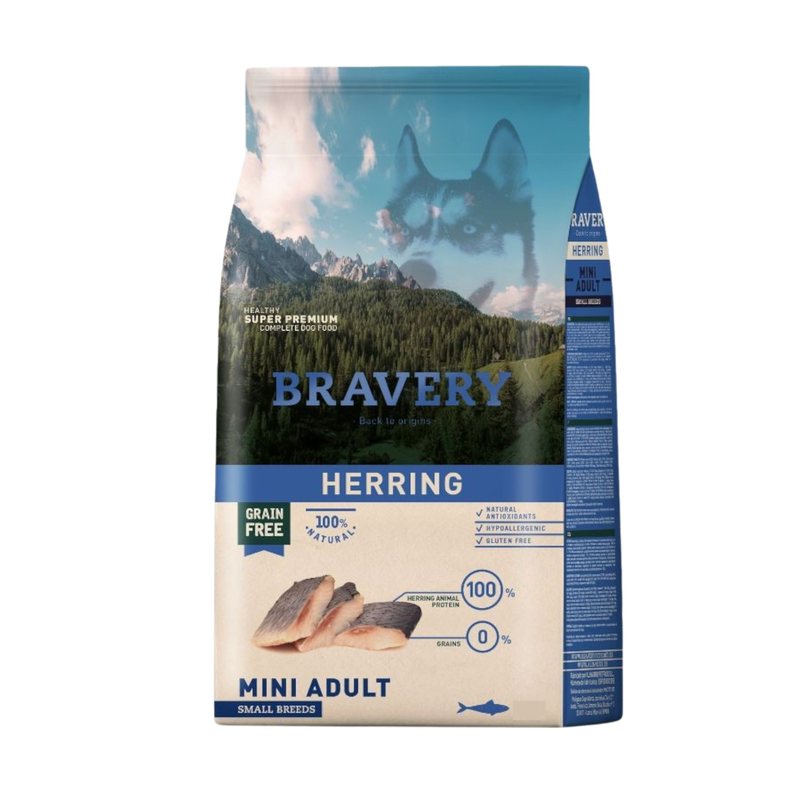 Bravery Herring Mini Adult Alimento Monoproteico Sin Cereales Para Perros Adultos De Razas Pequeñas 2 kg - Arenque rico en Omega-3 y vitamina D para piel sana y sistema inmune