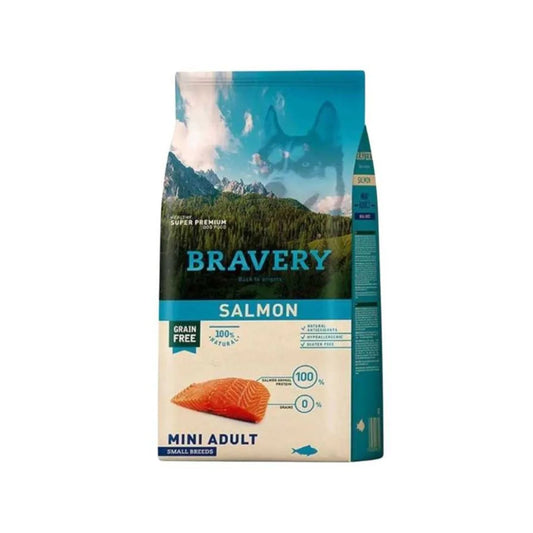 Bravery Mini Adult Salmón para Perros Adultos de Razas Pequeñas y Miniatura (1-10 kg), 2kg – Salmón Monoproteico, Sin Granos y Alta Digestibilidad