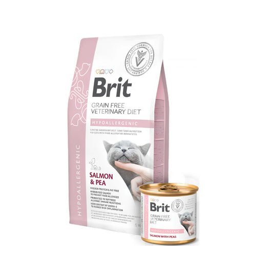 Brit Dieta Veterinaria Hipoalergénica Alimento para Gatos Adultos 2 kg – Salmón Monoproteico para Problemas Dermatológicos y Gastrointestinales.