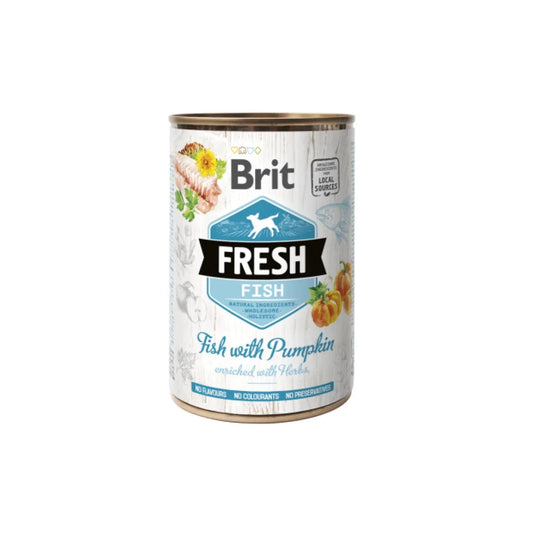 Brit Fresh Pescado con Calabaza para Perros Adultos de Todas las Razas, 400g – Ingredientes Naturales Europeos, Sin Aditivos y Complemento Húmedo para Hidratación