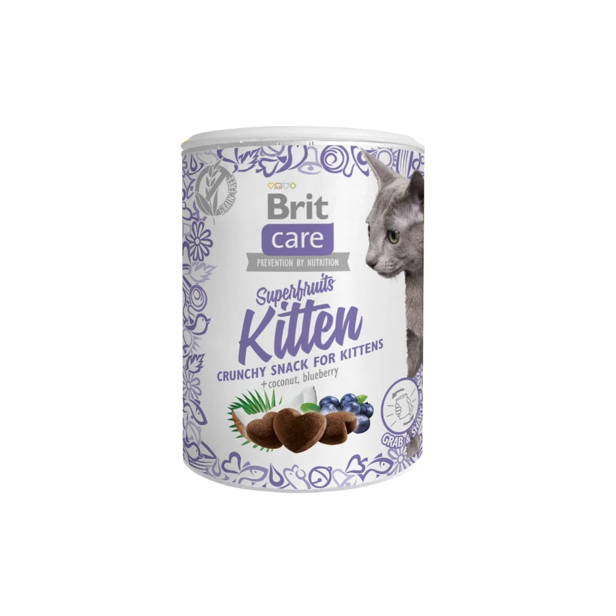 Brit Care Superfruits Kitten Snack de Pollo para Gatitos (+6 semanas), 100g – Bocaditos Crujientes de Pollo con Coco y Arándanos, Irresistibles y Saludables