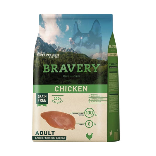 Bravery Adult de Pollo para Perros Adultos de Raza Mediana/Grande (+12 kg), 12kg