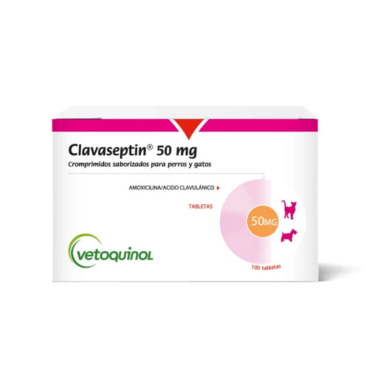 Vetoquinol Clavaseptin Antibiótico para Perros y Gatos 10 Comprimidos 50 mg – Amoxicilina y Ácido Clavulánico para Infecciones Periodontales y de Piel.
