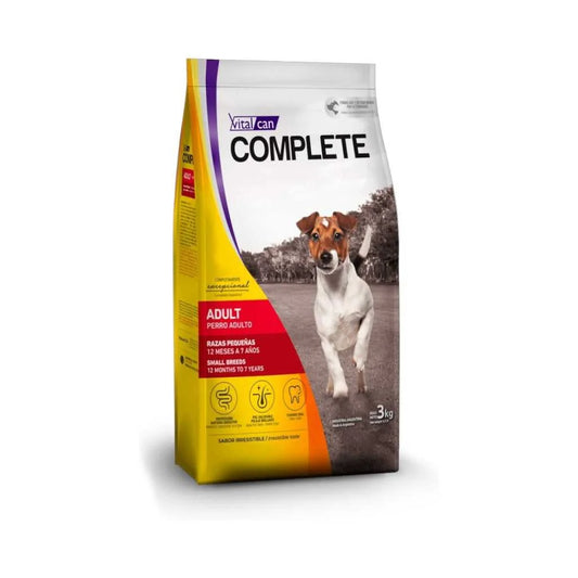 Vitalcan Complete Alimento para Perros Adultos Raza Pequeña 3 kg / 7.5 kg / 20 kg – Heces Firmes, Piel Sana y Pelaje Brillante.