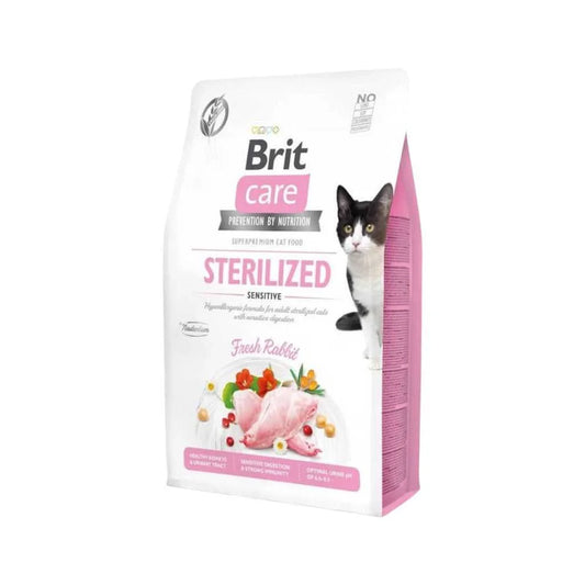 Brit Care Grain-Free Sterilized Sensitive con Conejo Fresco para Gatos Esterilizados Adultos 2kg – Salud Renal y Urinaria, Hipoalergénico con Antioxidantes Naturales