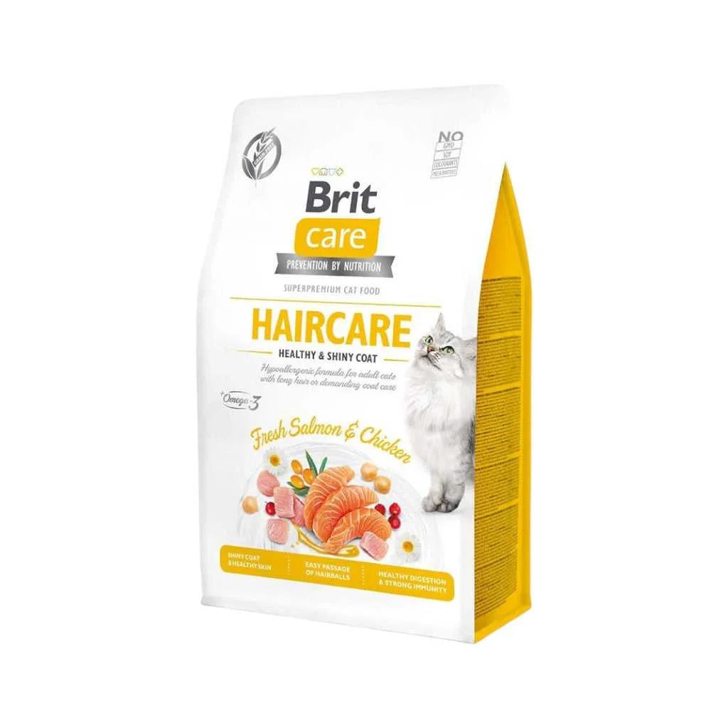 Brit Care Haircare Healthy & Shiny Coat para Gatos Adultos de Pelo Largo, 2kg y 7kg – Control de Bolas de Pelo, Piel Saludable y Pelaje Brillante con omega3 y 6