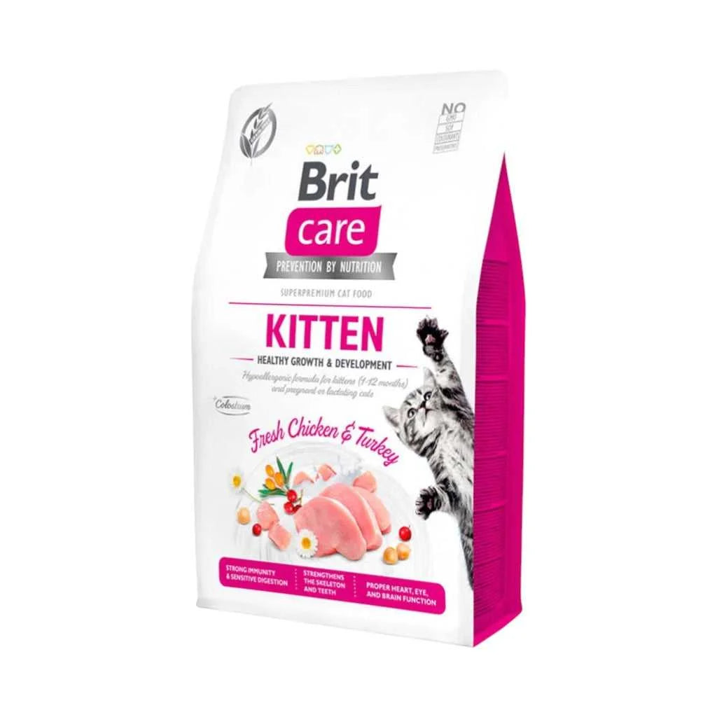 Brit Care Kitten Crecimiento y Desarrollo Saludable para Gatitos y Gatas Gestantes/Lactantes, 2kg – Con Calostro para Inmunidad, Protege contra Virus y Reduce Alergias