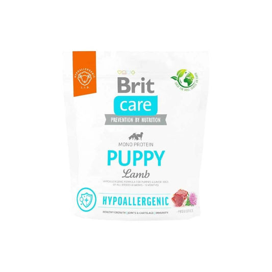 Brit Care Puppy Hypoallergenic Lampara Todas las Razas de Perros Cachorros [4 semanas - 12 meses] 3kg – Hipoalergénico con Proteína Única de Cordero + Probióticos y Cardo Mariano, Previene Alergias y Fortalece Digestión 