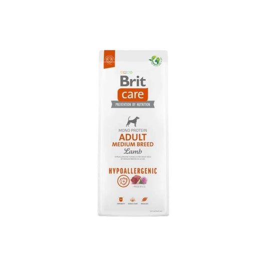Brit Care Cordero Hipoalergénico para Perros Adultos de Raza Mediana (10-25 kg) 3kg y 12kg – Hipoalergénico con Cordero y Vitamina C, Regeneración Muscular y Soporte Inmunológico