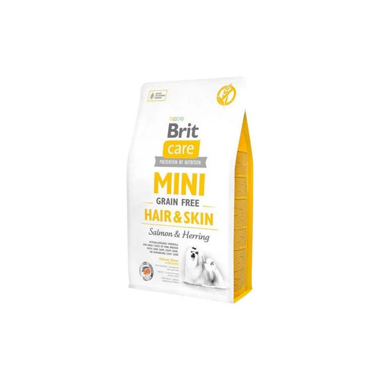 Brit Care Mini Hair & Skin de Salmón y Arenque Libre de Granos para Perros Adultos de Raza Pequeña 2kg – Hipoalergénico, Piel Sana y Pelaje Brillante