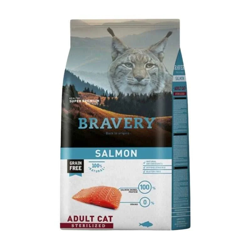 Bravery Adult Cat Sterilized Salmón para Gatos Esterilizados Adultos, 2kg y 7kg