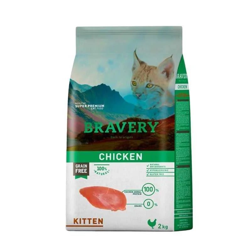 Bravery Kitten Chicken para Gatitos (Hasta 1 Año) 2kg – Monoproteico con Pollo Deshidratado, Hipoalergénico Sin Granos, Crecimiento Saludable y Sistema Inmunológico Fuerte