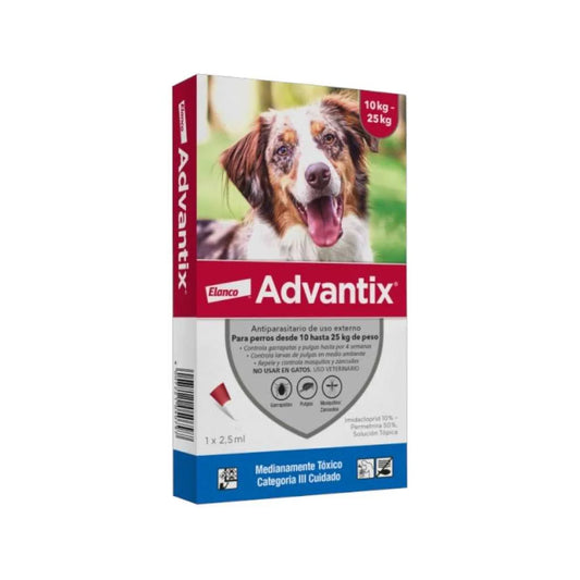 Elanco Advantix Pipeta Antiparasitaria para Perros de 10 a 25 kg, 2,5ml – Elimina Pulgas, Garrapatas y Repelente de Zancudos con Protección de 1 Mes