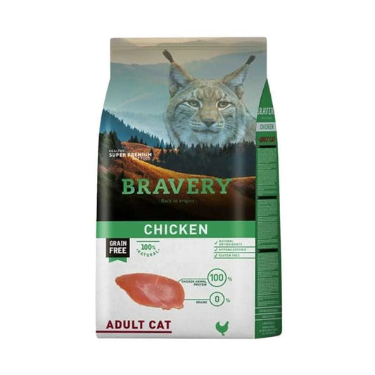 Bravery Adult Cat Pollo para Gatos Adultos 2kg – Monoproteico con Pollo, Hipoalergénico Sin Granos y Nutrición Completa para Vida Activa